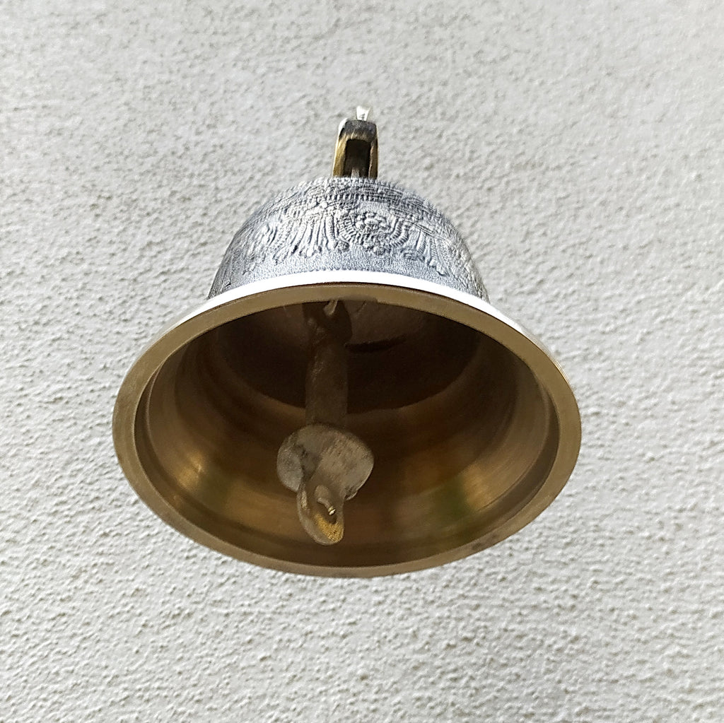 Wall Mounted Buddhist Brass Temple Bell with Traditional Engraving And Pure Sound- Ht 10 cm x Dia 10 cm