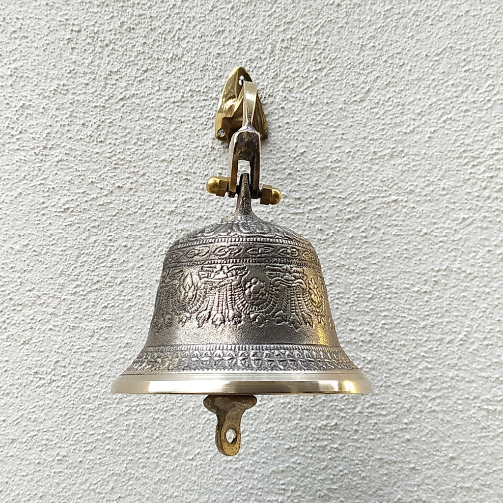 Wall Mounted Buddhist Brass Temple Bell with Traditional Engraving And Pure Sound- Ht 10 cm x Dia 10 cm