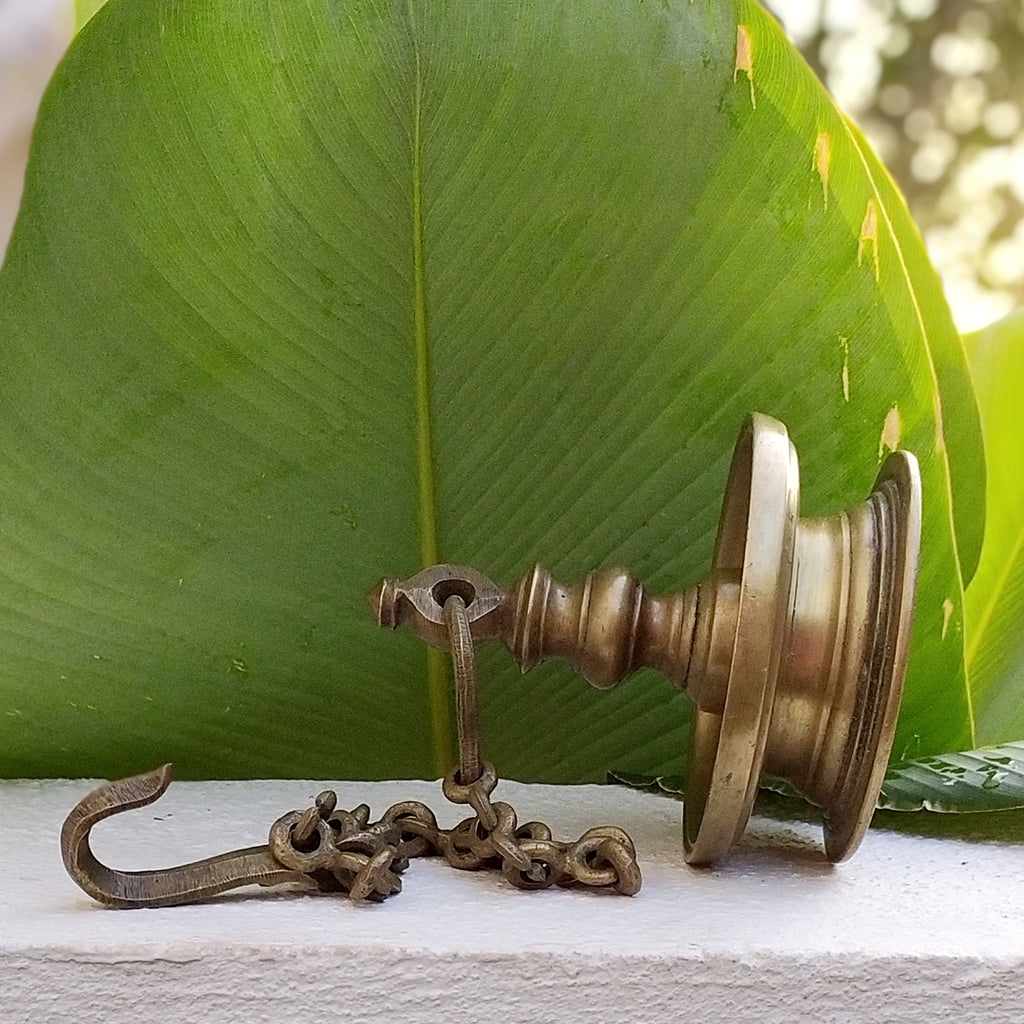Traditional Brass Oil Lamp - "Thooku Vilakku" From South India. Length 63 cm x Diameter 13 cm