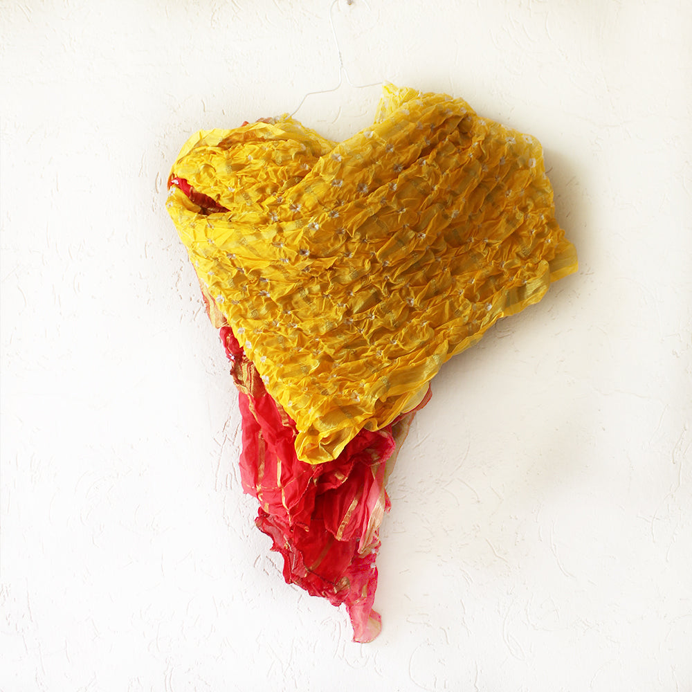 Festive Ochre Yellow & Red Jaipuri Bandhej Silk Dupatta | Scarf With Gold Border. L 230 cm x W 110 cm