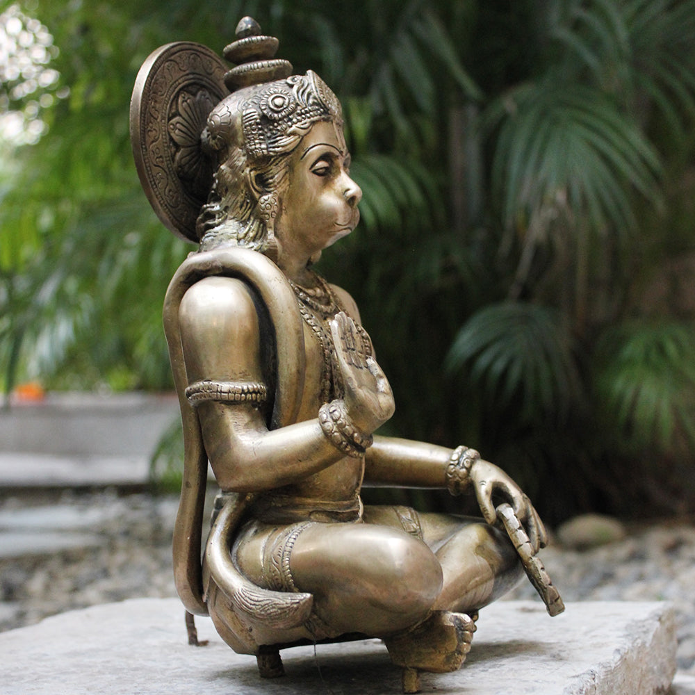 Vintage Brass Sculpture of Hanuman - Devotee of Lord Rama. Ht 30 cm x W 20 cm x D 15 cm