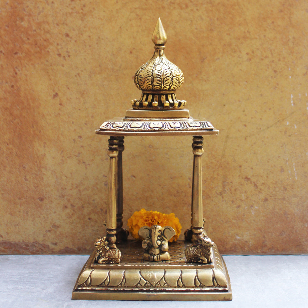 Vintage Brass Mandir | Temple With Nandi - Home To The Gods. Height 35 cm x W 19 cm