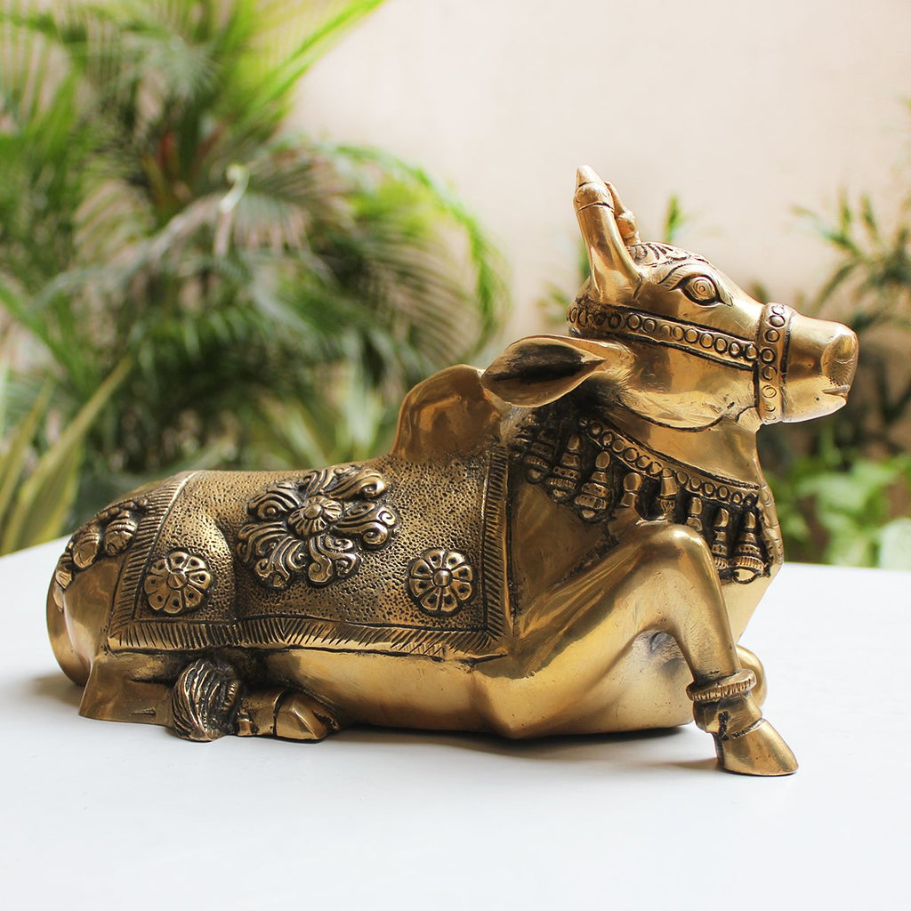 Handcrafted Brass Nandi - Vahan | Vehicle Of Lord Shiva. Length 28 cm x Height 19 cm