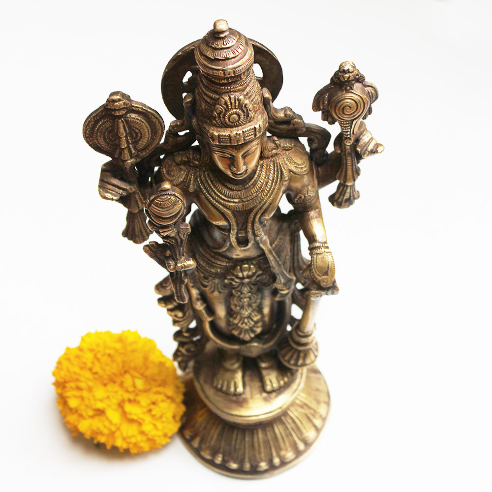 Magnificent 32 cm Tall Brass Sculpture Of Lord Vishnu - Protector Of The World