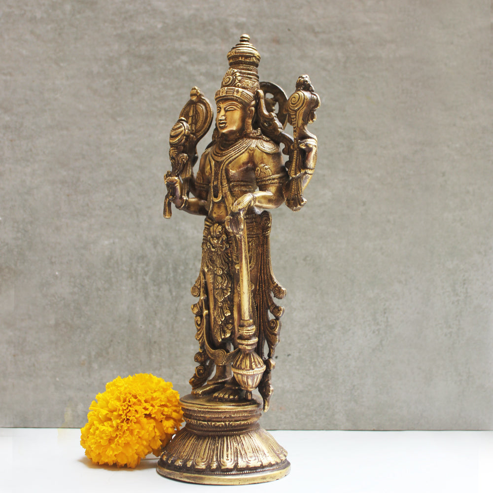 Magnificent 32 cm Tall Brass Sculpture Of Lord Vishnu - Protector Of The World