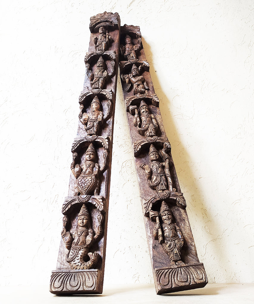'Dashavatar' - Ten Incarnations Of Vishnu Handcrafted In Wood. Ht 100 cm x W 10 cm x D 5 cm