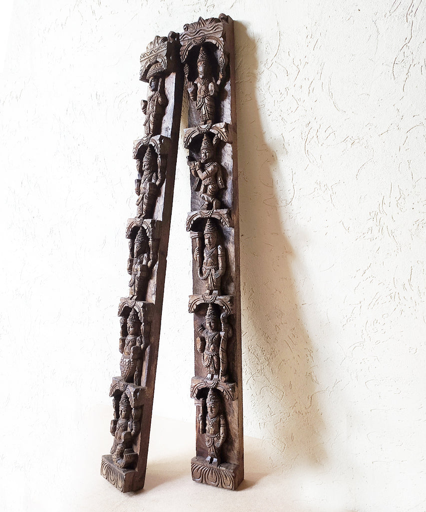 'Dashavatar' - Ten Incarnations Of Vishnu Handcrafted In Wood. Ht 100 cm x W 10 cm x D 5 cm