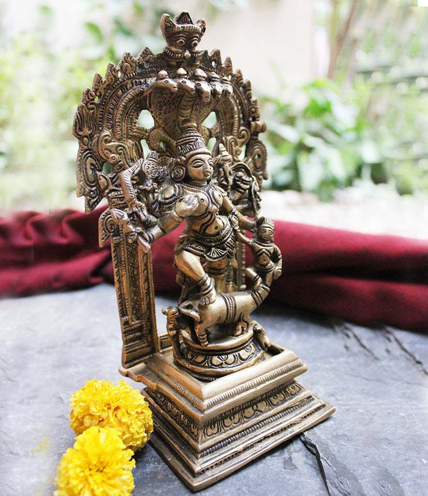 Durga - Warrior Goddess. Protector of Peace & Prosperity - Height 21 cm x Width 11.5 cm - theindianweave