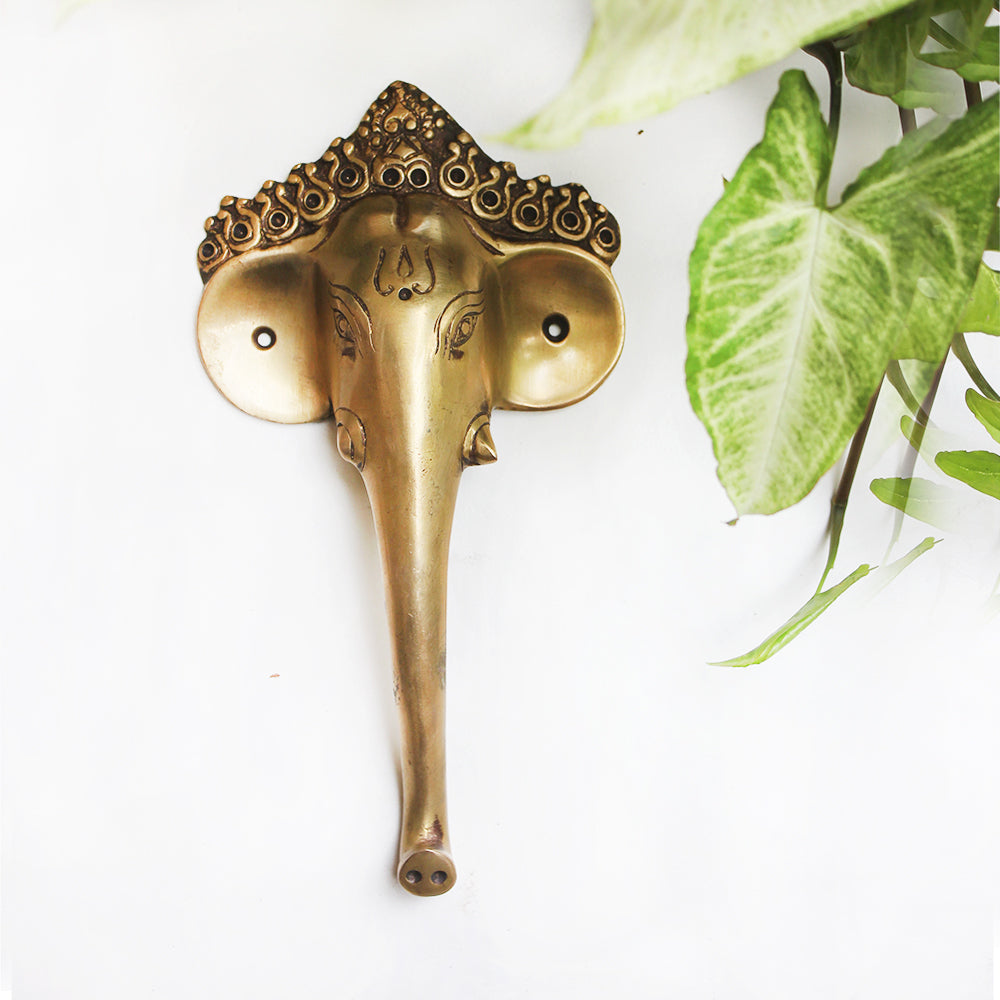 Elephant Head & Trunk Door Handle Handcrafted In Brass - Length 24 cm x Width 13 cm