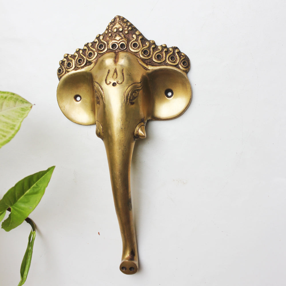 Elephant Head & Trunk Door Handle Handcrafted In Brass - Length 24 cm x Width 13 cm