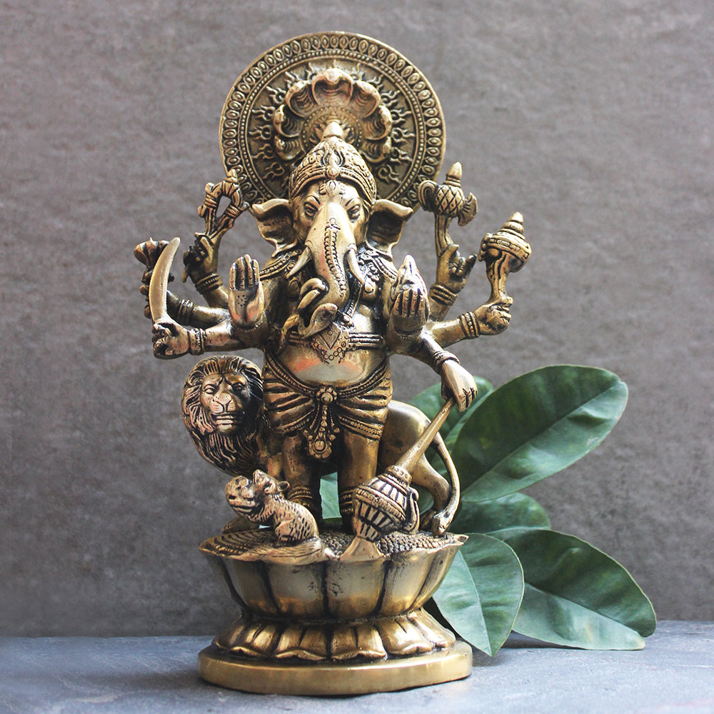 Magnificent Brass Sculpture of Kana Drishta Ganapathi - Height 29 cm x Width 18 cm