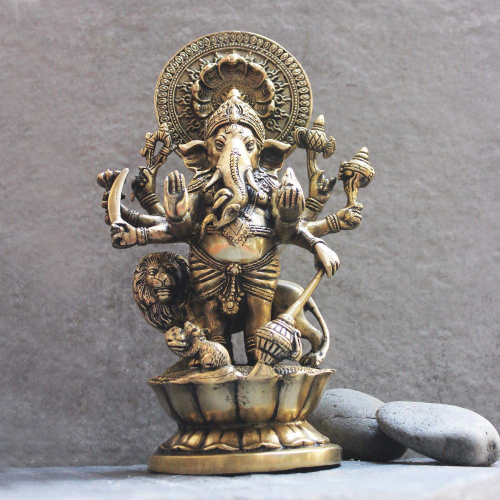 Magnificent Brass Sculpture of Kana Drishta Ganapathi - Height 29 cm x - The Indian Weave