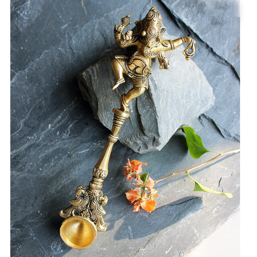 Spoon Lord Prayer / Puja Spoon With Lord Ganesha & Twin Peacocks Handcrafted in B ...