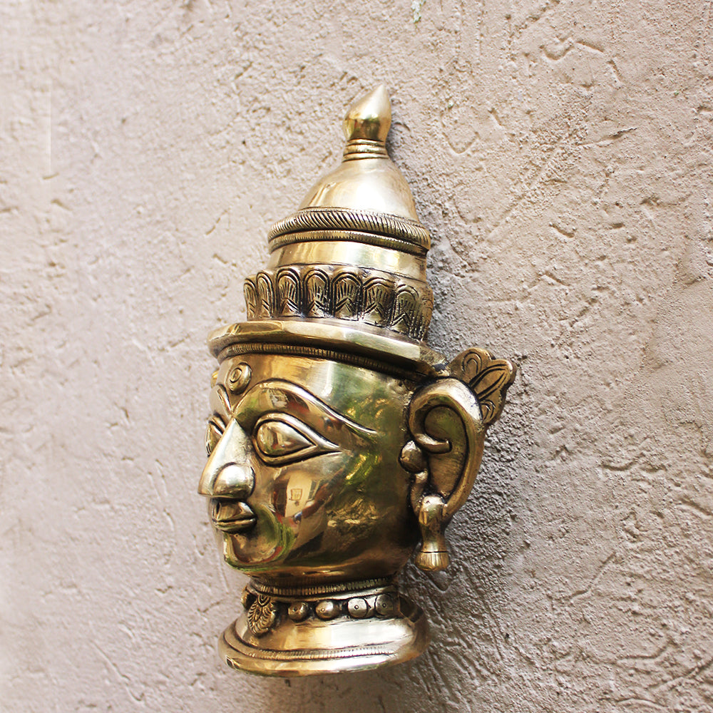 Exquisite Brass Mukhlingam of Hindu Goddess Parvati - Wife Of Shiva. Ht 23 cm x W 18.5 cm