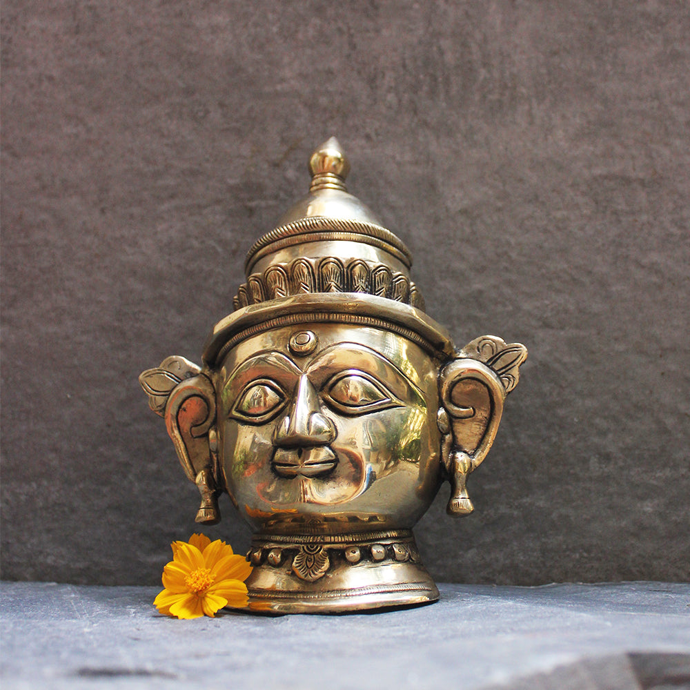 Exquisite Brass Mukhlingam of Hindu Goddess Parvati - Wife Of Shiva. Ht 23 cm x W 18.5 cm