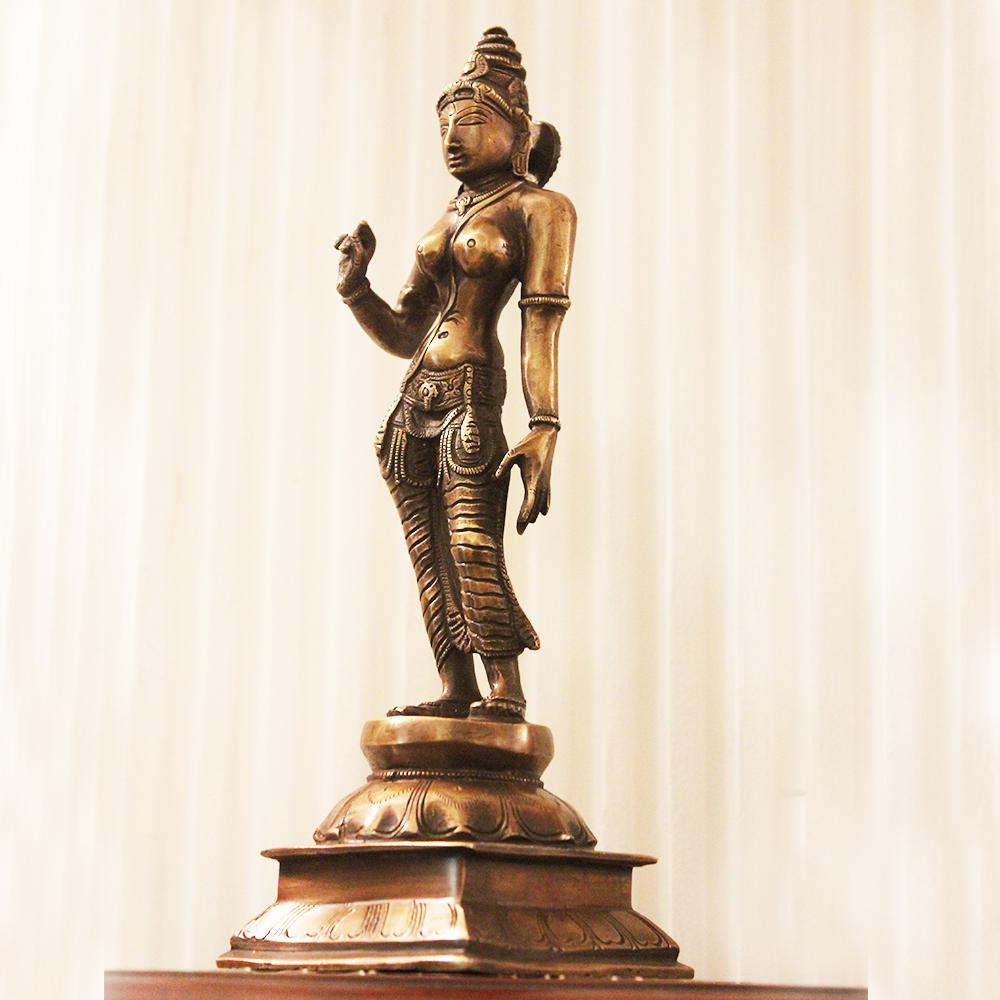 Divine Brass Sculpture Of Parvati - Goddess of Fertility, Love & Devotion. Height 30 cm