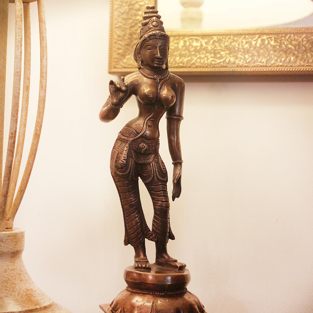 Divine Brass Sculpture Of Parvati - Goddess of Fertility, Love & Devotion. Height 30 cm