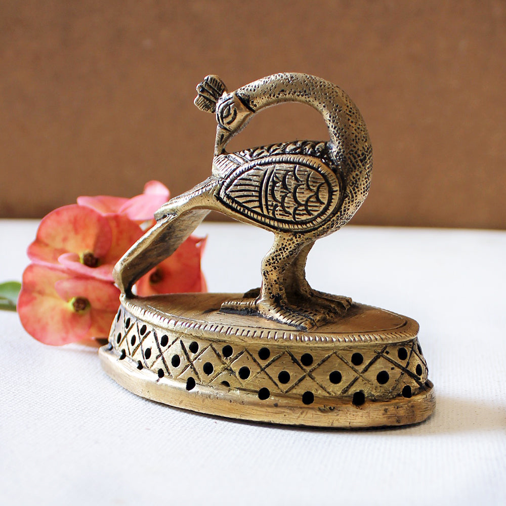 Vintage Brass Teardrop Vajri | Foot Scrubber With An Exquisite Peacock - L 8 cm x W 4 cm x Ht 7.5 cm
