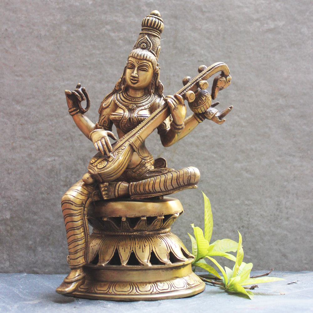 Saraswati - Indian Goddess Of Music, Art & Learning. Ht 32 cm x W 20 x D 16 cm